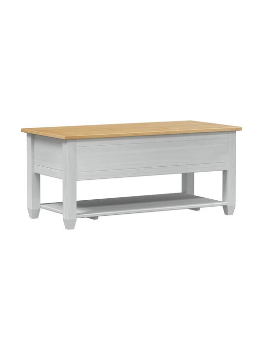 Rectangular Central Coffee Table Made of Solid Wood with Drawers White W100xD48xH45cm