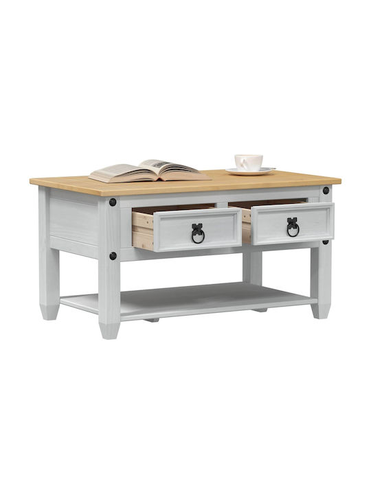 Rectangular Central Coffee Table Made of Solid Wood with Drawers White W85xD50xH45cm