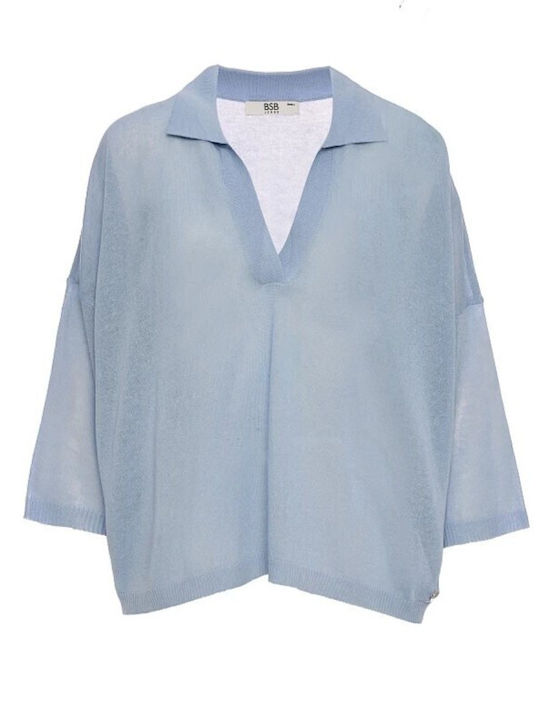 Women's Blouse with 3/4 Sleeve and V-Neck Sky Blue