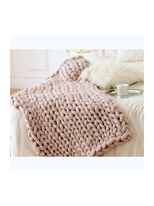 Oxford Home Κουβέρτα Πλεκτή Διπλή 200x240εκ. Ροζ