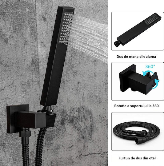 Set Cap De Duș Robineți Încorporați Pentru Duș Negru