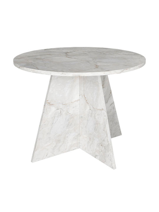 Tailor Round Dining Room Table Wooden White Marble Effect 100x100x75.7cm