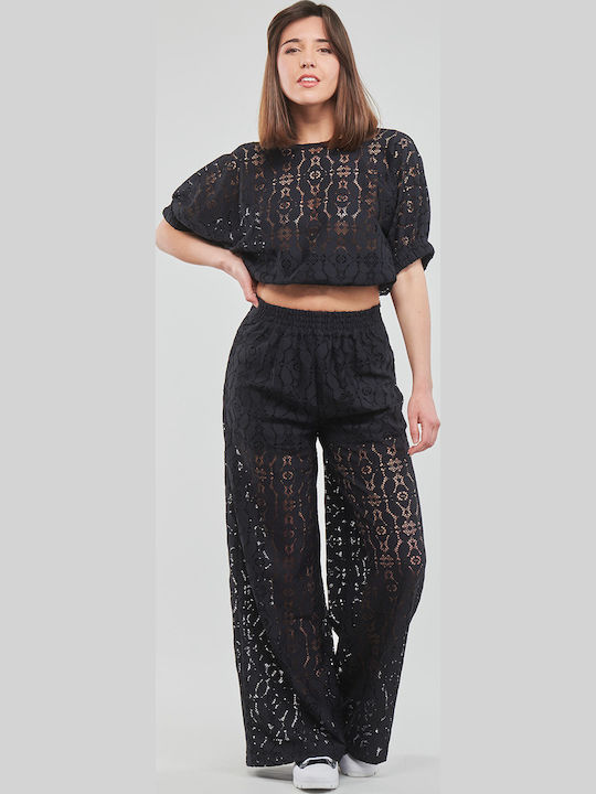 Newcastle Women's High-waisted Linen Trousers with Elastic Black