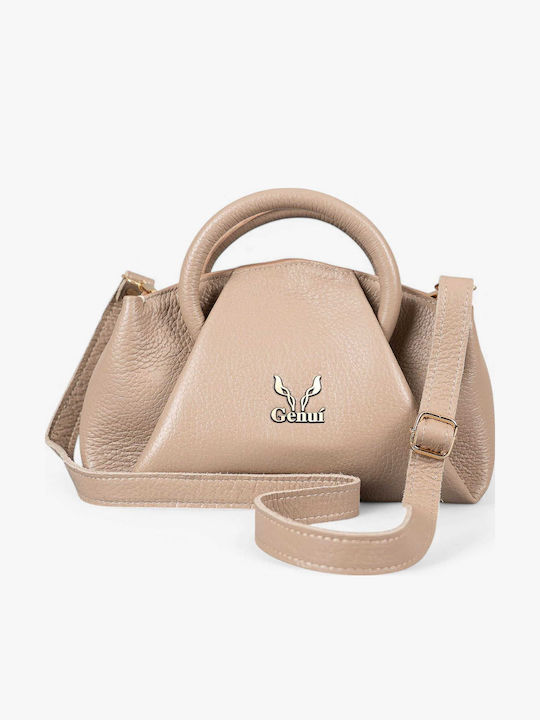 Genuine Leather Damen Schultertasche Beiges