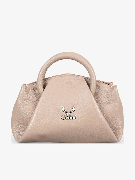 Genuine Leather Damen Schultertasche Beiges