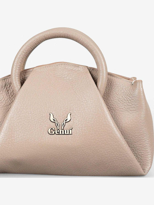 Genuine Leather Damen Schultertasche Beiges