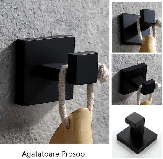 Set Montat Pe Perete De Accesorii Pentru Baie Inox Negru 4 Bucăți