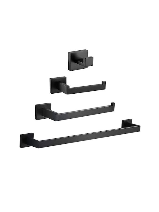 Wall-Mounted Бански Комплект Аксесоари Inox Черен 4 Бройки