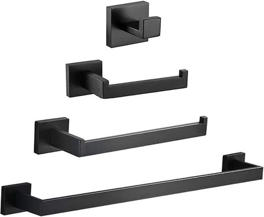 Set Montat Pe Perete De Accesorii Pentru Baie Inox Negru 4 Bucăți