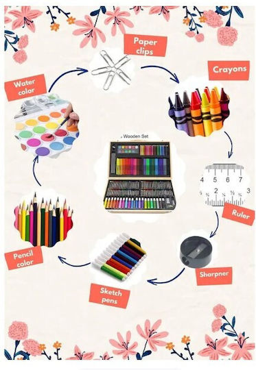 Oxford Home Colouring Set in Wooden Case 46x30.9cm 180 Pieces