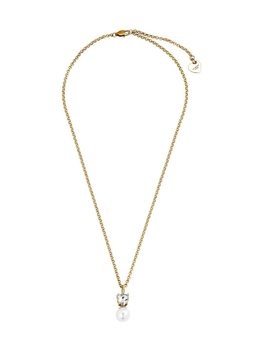 Dyrberg/Kern Necklace with Heart Design in Gold Plated Steel with Pearls