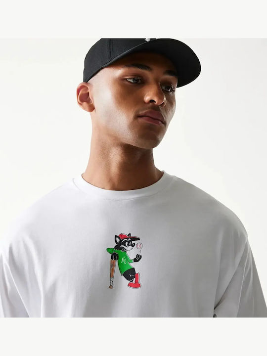 New Era Baseball Cat Character Graphic White Oversized T-shirt