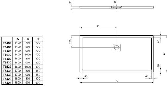 Ideal Standard Ultra Flat Rechteckig Keramik Dusche x90cm Weiß