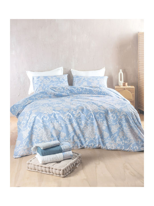 Rythmos Σετ Παπλωματοθήκη 160x250cm Μονή με Μαξιλαροθήκη Candince Μπλε