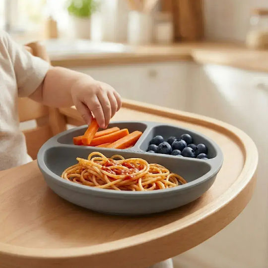 Bocioland Children's Food Plate Made of Gray Silicone