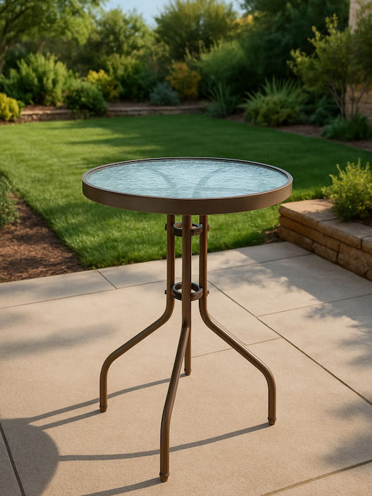 Weston Outdoor Dinner Table with Glass Surface and Metal Frame Brown 60x60x70cm