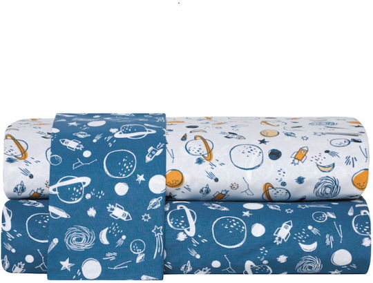 Kentia Σετ Σεντόνια Μονά Βαμβακερά White-blue 165x245cm 3τμχ