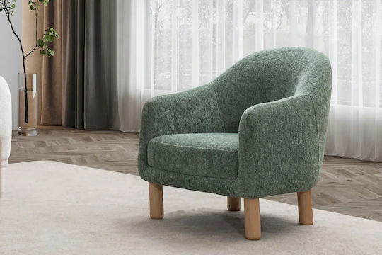 Living Room Furniture Set 3+3+1+1 in Green and Ivory with Wooden Legs 230x100x85cm