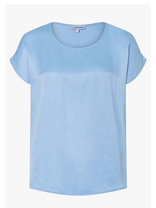 MORE & MORE Damen Bluse Satin Hellblau