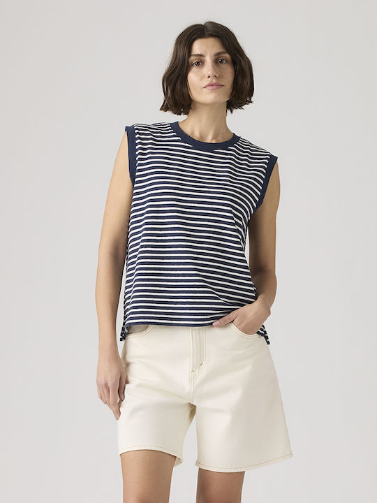 Boxy Γυναικεία Μπλούζα Αμάνικη Ριγέ Peacoat Egret Navy Blue