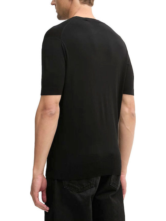 Pulover Cu Guler Rotund Tricou Cu Mânecă Scurtă Negru