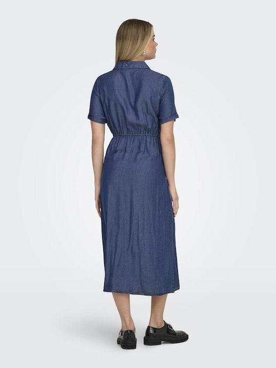 Life Summer Midi Shirt Dress Denim Dark Blue Denim
