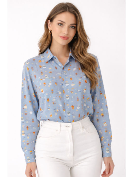 Long Sleeve Women's Shirt Blue SS-CH293-26SH-Blue