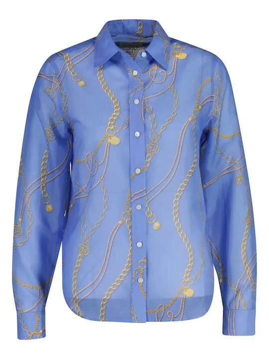 Long Sleeve Women's Silky Shirt Light Blue