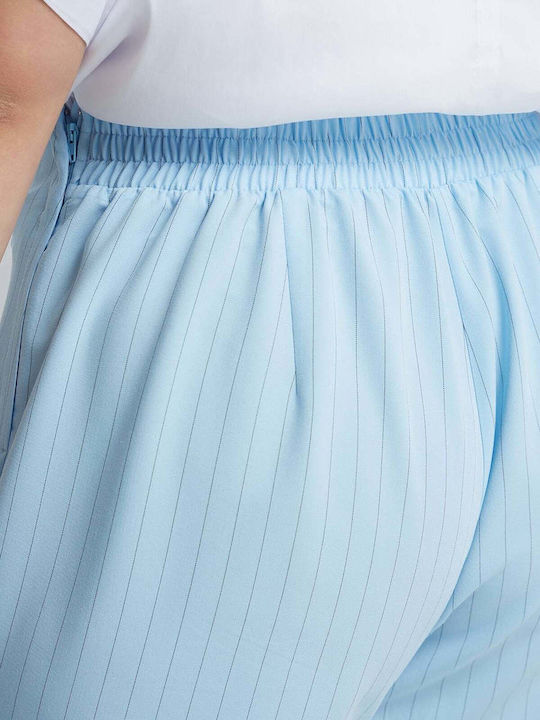 Women's Pantaloons with Rubber Band in Loose Fit Striped Light Blue