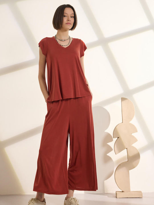 Women's Pantaloons with Rubber Band Brick Red