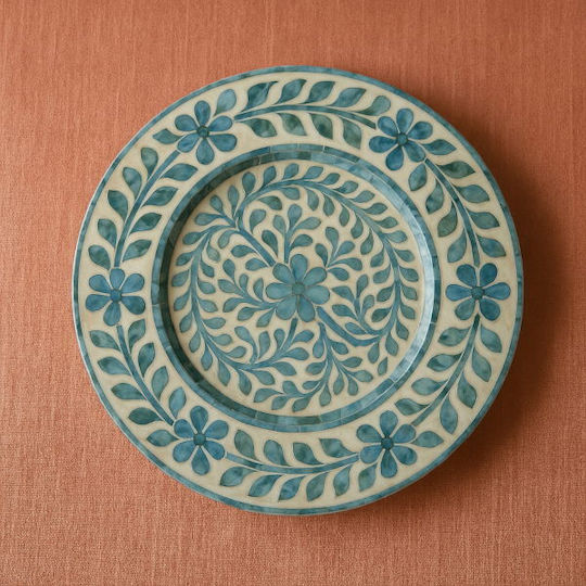 Polihome Wooden Shallow Serving Plate with Diameter 35cm