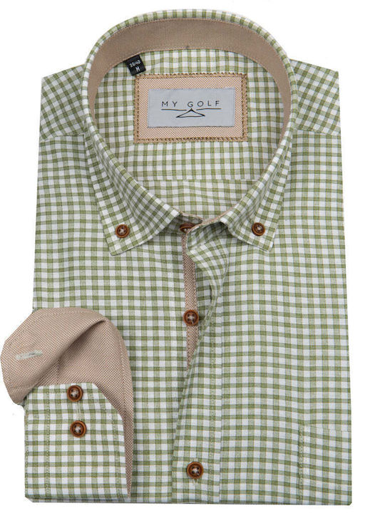 Long Sleeve Shirt in Regular Fit Checked Olive