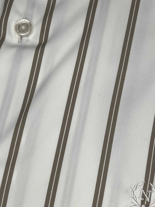 Langärmeliges Baumwollhemden in Normale Passform Gestreiftes Weiß