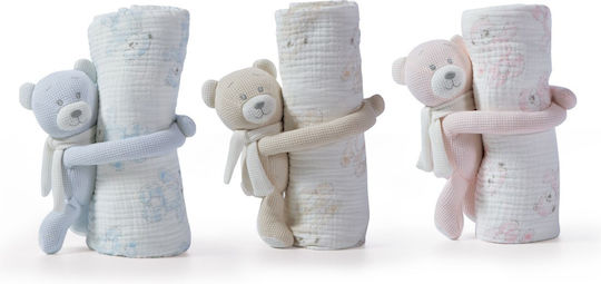Nef-Nef Homeware Nursery Swaddling Blanket Teddy Waffle Beige with Animal 75x100cm