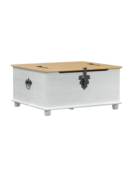 Rectangular Central Coffee Table Made of Solid Wood with Drawers White W90xD78xH45cm