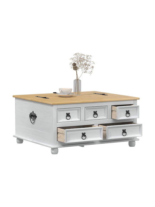 Rectangular Central Coffee Table Made of Solid Wood with Drawers White W90xD78xH45cm