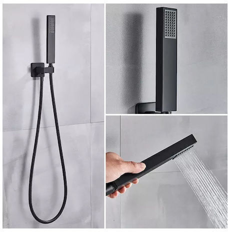 Set Mixer, Telefon & Cap Duș Îngropată pentru Duș 2 ieșiri Negru