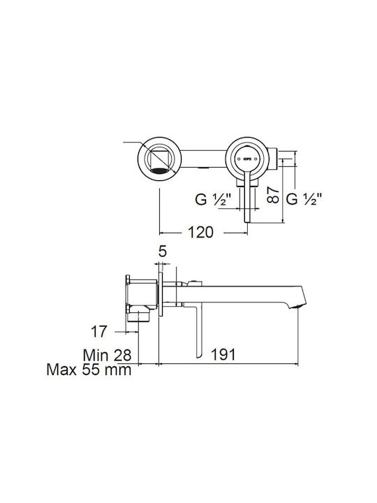 Cora Built-in Faucet Mixer for for Bathroom Sink Silver