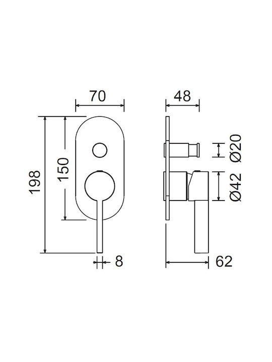 Armando Vicario Built-in Mixer & Diverter Set for Shower 2 Exits Inox Silver