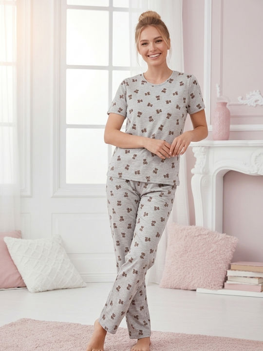 Sexen Set Pijamale Damă de Vară Gri Deschis Teddy