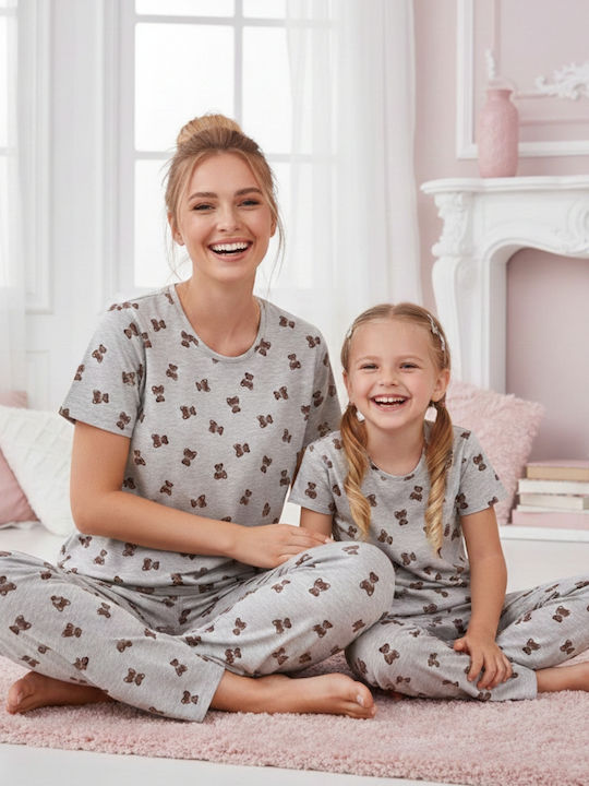 Sexen Set Pijamale Damă de Vară Gri Deschis Teddy
