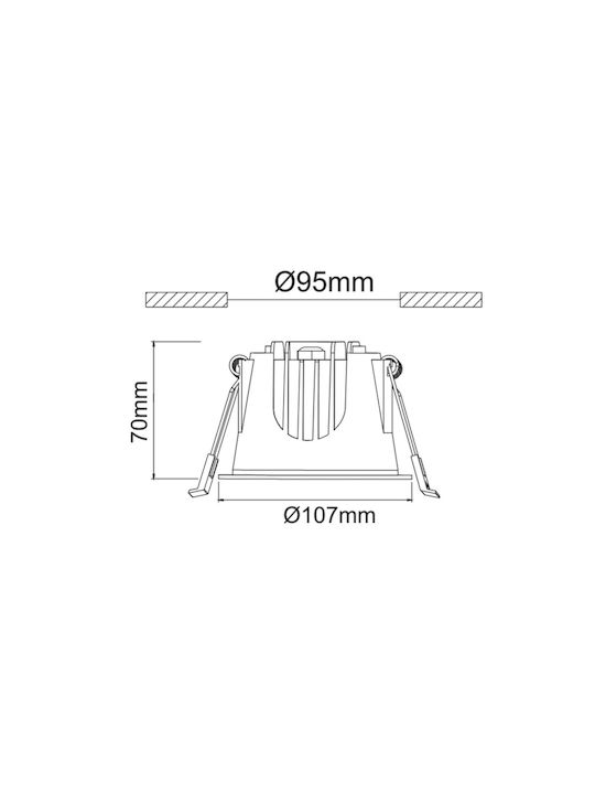 Aca Round Metallic Recessed Spot with Integrated LED and Cool White Light White 10.7x10.7cm. 1pcs