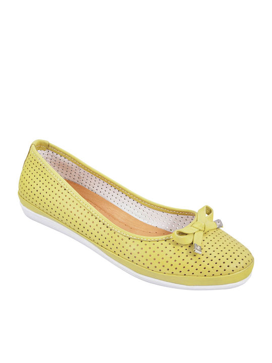 Leather Women's Ballerina Shoes in Green Colour