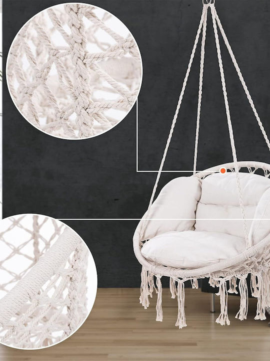 Leagăn Fotoliu cu Suport și Pernă din Material Textil Bej Rezistență până la 150kg 80x80x93cm