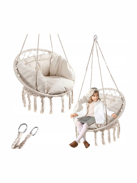 Leagăn Fotoliu cu Suport și Pernă din Material Textil Bej Rezistență până la 150kg 80x80x93cm
