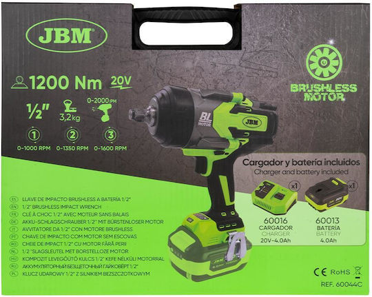JBM Brushless Μπουλονόκλειδο Μπαταρίας 1x4Ah με Υποδοχή 1/2"