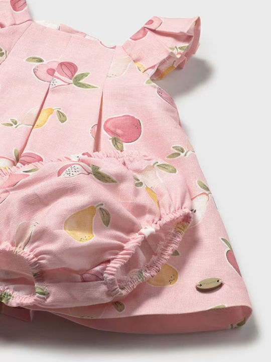Ecofriends Mädchenkleid Kurzärmelig Leinen Set aus 2 mit Slip & Zubehör Rosa