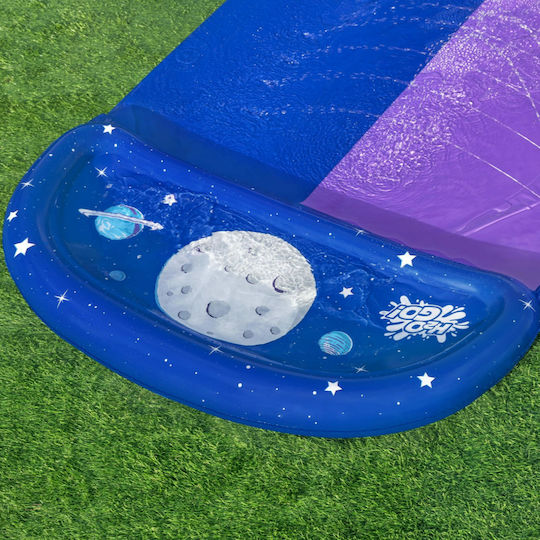 Set Dublu Tobogan de Apă Bestway Tobogan 2 Saltele Gonflabile 488-138 Cm Pvc Tematic Spațial Mov Albastru