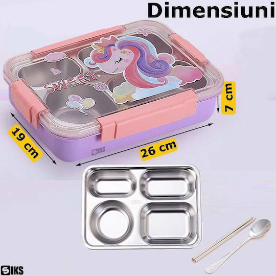 Cutie De Prânz Pentru Copii Inoxidabilă Tematică Unicorni 0,9 Litri Izotermică Violet 26 x 19 x 7 cm
