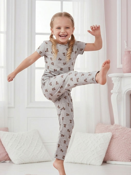 Siyah Inci Pijama Copii Vară Din Bumbac Gri Deschis
